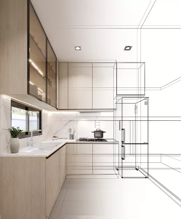 kitchen designer, abstract sketch design of kitchen room, kitchen remodeling sketch