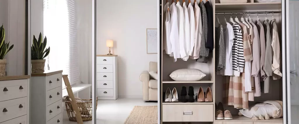 new modern closet systems, cream and white tones