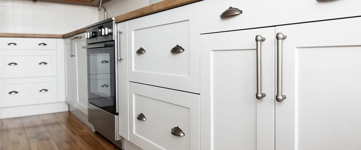 White kitchen cabinets.
